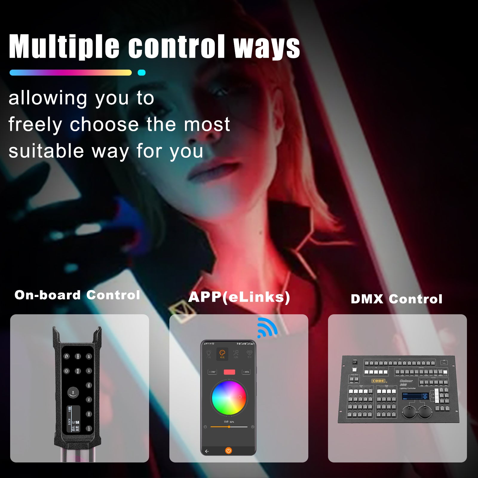 LUXCEO P120S RGB full color LED light background light - App DMX color control 113cm 30W 3000lm 2000K - 10000K