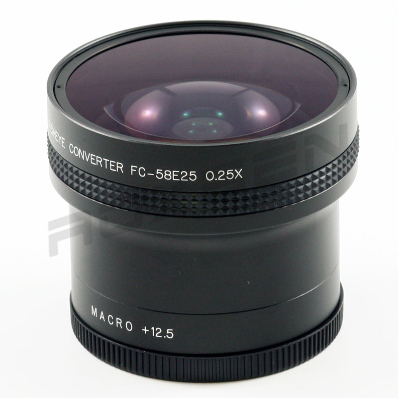0.25x Fisheye Super Wide Conversion Lens 180 degrees 46mm / 52mm / 55mm / 58mm for Canon Sony Nikon Panasonic Pentax +12.5 macro